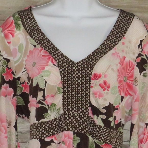 ING* Women's Oversized Split Sleeves V-Neck Tie Back Curved Hem Floral Blouse~3X - Picture 3 of 13
